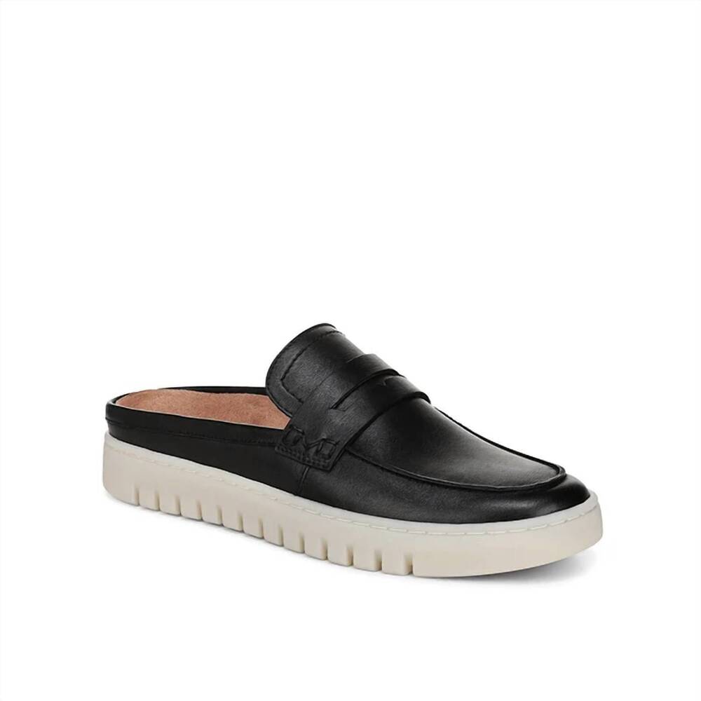 NEW VIONIC women's uptown mule 2 loafer in black tumbled leather